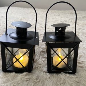 mini black metal and glass candle lanterns 2 pcs.